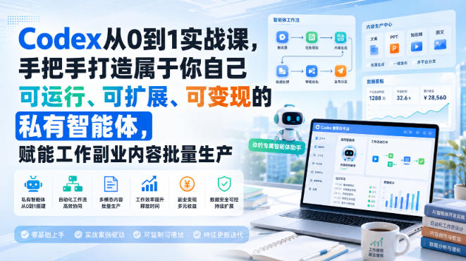 Codex从0到1实战课，手把手打造属于你自己可运行、可扩展、可变现的私有智能体，赋能工作副业内容批量生产-轻创星球网