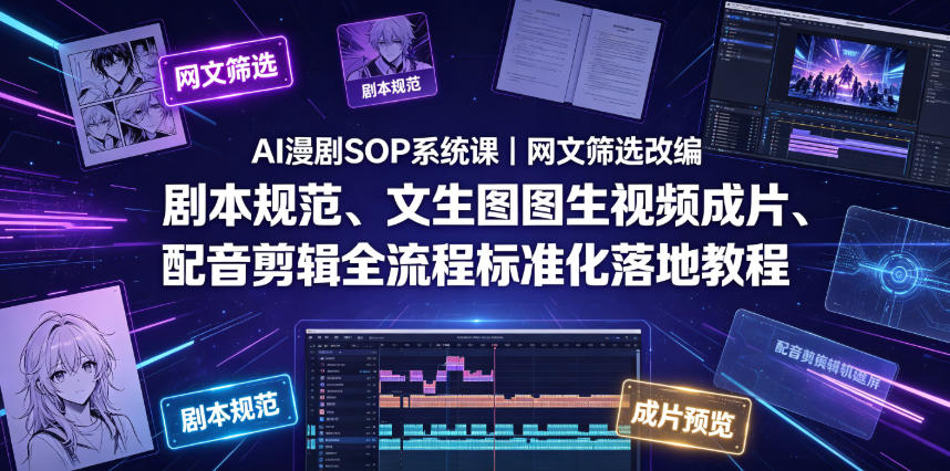 AI漫剧SOP系统课｜网文筛选改编、剧本规范、文生图图生视频成片、配音剪辑全流程标准化落地教程(更新0826)-轻创星球网