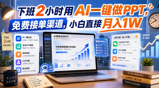 下班2小时用AI一键做PPT，免费接单渠道，小白直接月入1W【揭秘】-轻创星球网