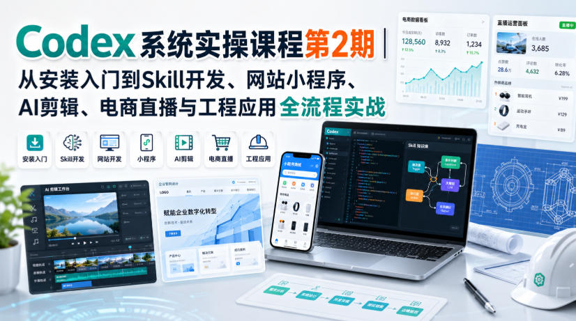 Codex系统实操课程第2期｜从安装入门到Skill开发、网站小程序、AI剪辑、电商直播与工程应用全流程实战-轻创星球网