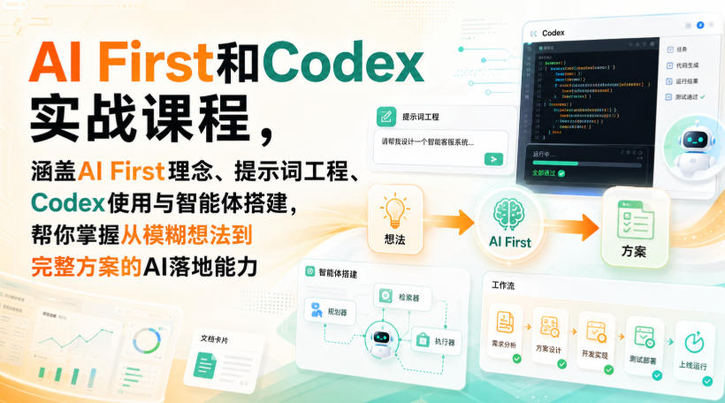 AI First和Codex实战课，涵盖AI First理念、提示词工程、Codex使用与智能体搭建，掌握从模糊想法到完整方案的AI落地能力-轻创星球网