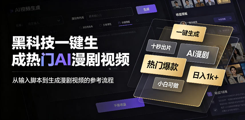 黑科技一键生成热门AI漫剧视频，十秒钟即可搞定，小白也能日入1k+【揭秘】-轻创星球网