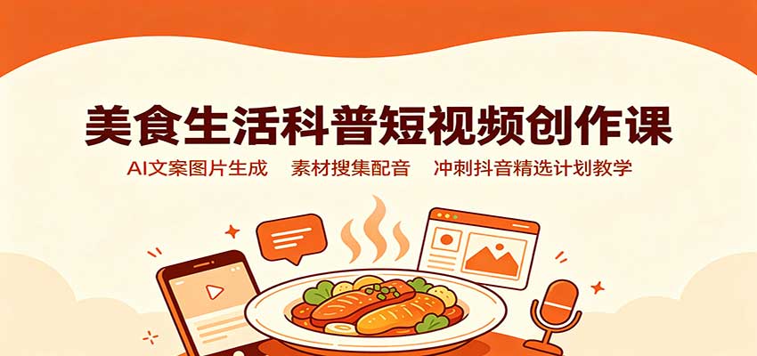 美食生活科普短视频创作课：AI文案图片生成，素材搜集配音，冲刺抖音精选计划教学-轻创星球网