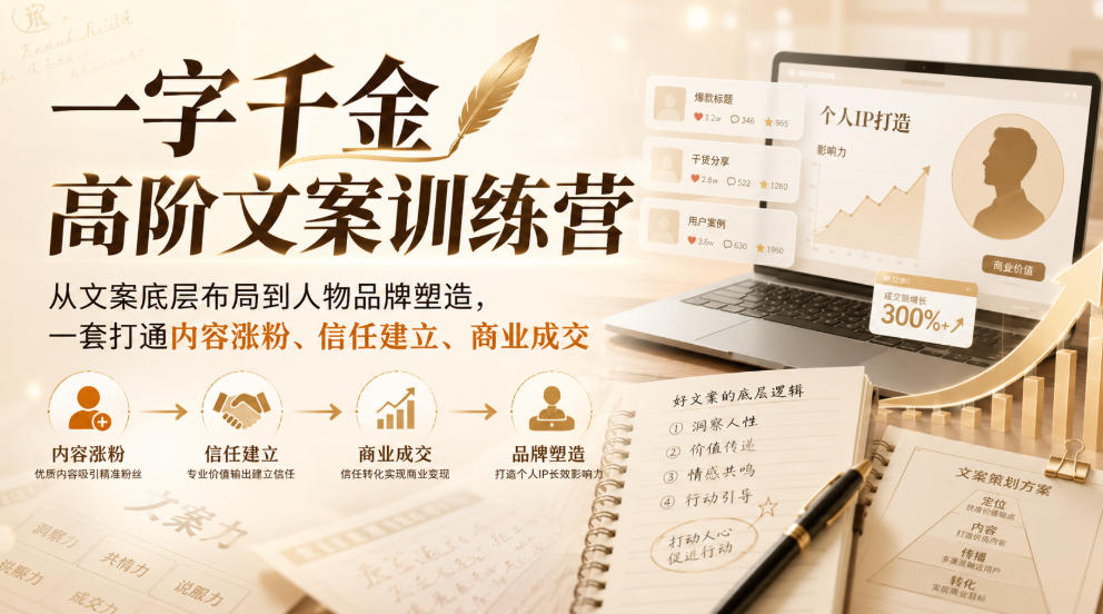 一字千金高阶文案训练营，从文案底层布局到人物品牌塑造，一套打通内容涨粉、信任建立、商业成交-轻创星球网