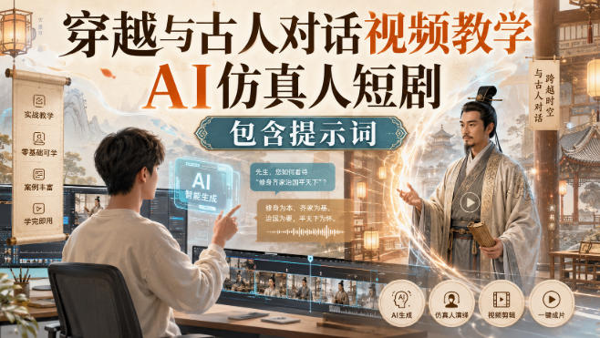 穿越与古人对话视频教学，AI仿真人短剧，包含提示词-轻创星球网