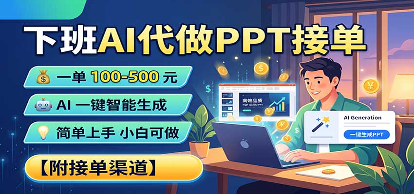 下班AI代做PPT接单，一单100-500，AI一键生成，小白也能做，附接单渠道-轻创星球网