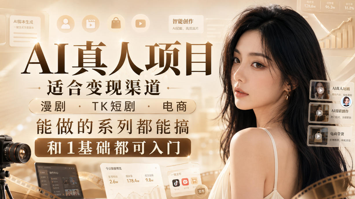 AI真人项目，适合变现渠道，漫剧，TK短剧，电商，能做的系列都能搞，0和1基础都可入门-轻创星球网