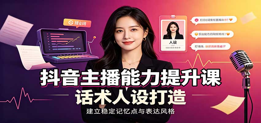 抖音主播能力提升课：账号底层逻辑，直播间搭建调试，话术人设打造全套教学-轻创星球网