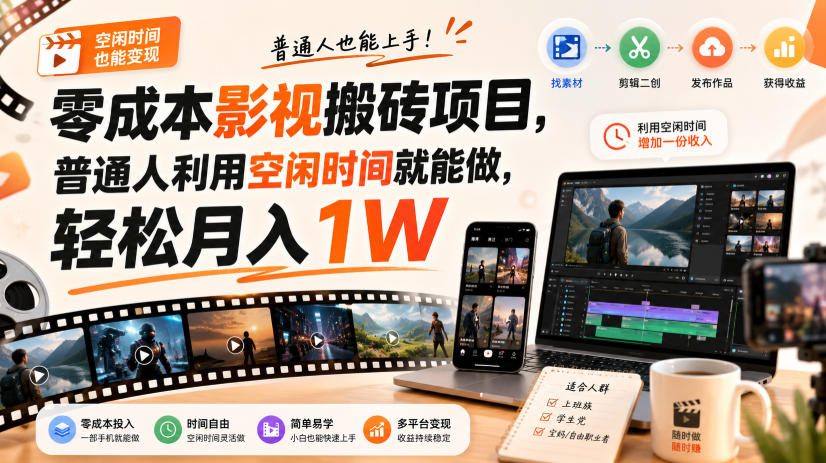 零门槛影视搬砖项目，月入万元，玩法稳定普通人可落地的长期副业！-轻创星球网