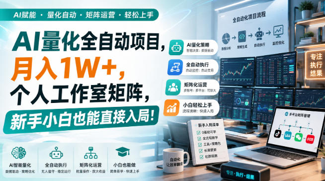 AI量化全自动项目，月入1W+，个人工作室矩阵，新手小白也能直接入局！【揭秘】-轻创星球网