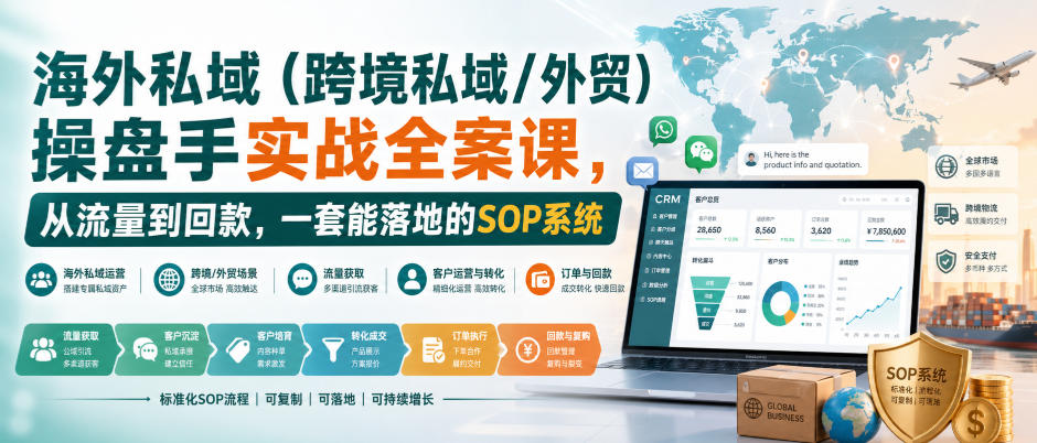海外私域(跨境私域/外贸)操盘手实战全案课，从流量到回款，一套能落地的SOP系统-轻创星球网