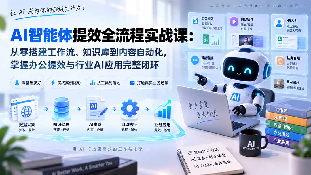 AI智能体提效全流程实战课：从零搭建工作流、知识库到内容自动化，掌握办公提效与行业AI应用完整闭环-轻创星球网
