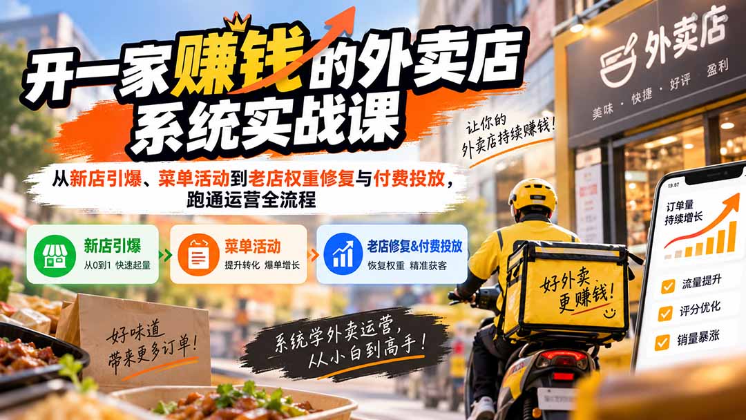 开一家赚钱的外卖店系统实战课：从新店引爆、菜单活动到老店权重修复与付费投放，跑通运营全流程-轻创星球网