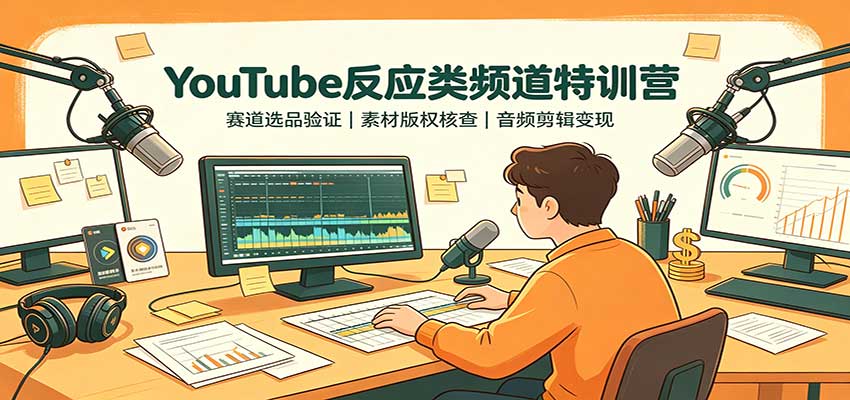 YouTube反应类频道特训营：赛道选品验证，素材版权核查，音频剪辑变现-轻创星球网