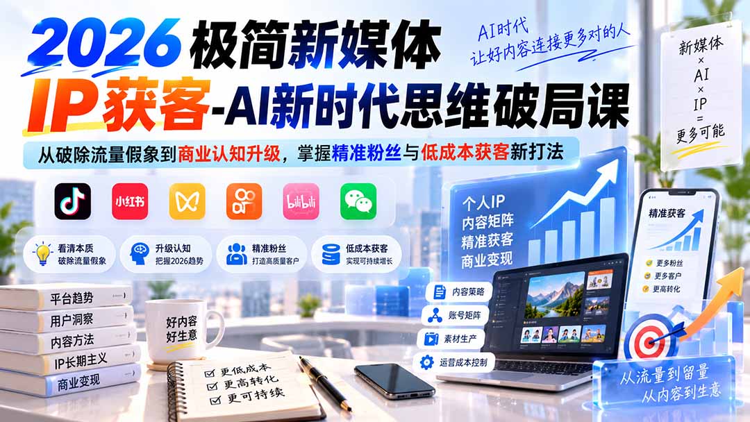 2026极简新媒体IP获客-AI新时代思维破局课：从破除流量假象到商业认知升级，掌握精准粉丝与低成本获客新打法-轻创星球网