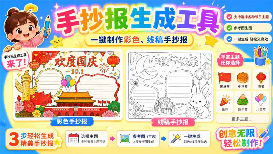 手抄报批量生成工具来了，完全免费，告别豆包生图，这个高清无水印-轻创星球网