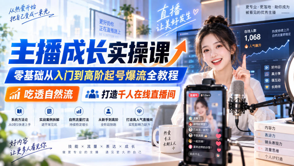 主播成长实操课｜零基础从入门到高阶起号爆流全教程，吃透自然流，打造千人在线直播间-轻创星球网