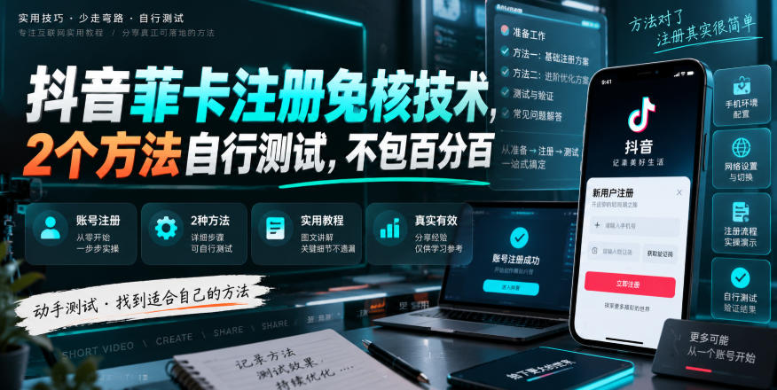 抖音菲卡注册免核技术，2个方法自行测试，不包百分百-轻创星球网