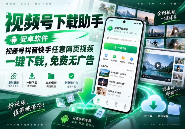视频号下载助手，安卓软件，视频号抖音快手任意网页视频，一键下载，免费无广告-轻创星球网