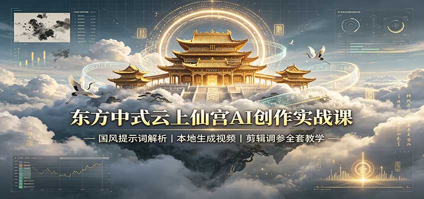 东方中式云上仙宫AI创作实战课：国风提示词解析，本地生成视频，剪辑调参全套教学-轻创星球网