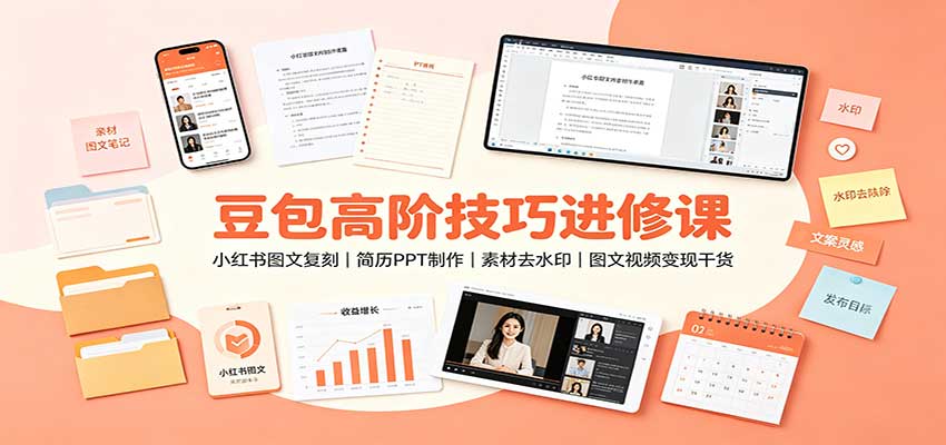 豆包高阶技巧进修课：小红书图文复刻，简历PPT制作，素材去水印，图文视频变现干货-轻创星球网