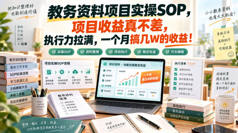 教务资料项目实操SOP，项目收益真不差，执行力拉满，一个月搞几W的收益-轻创星球网