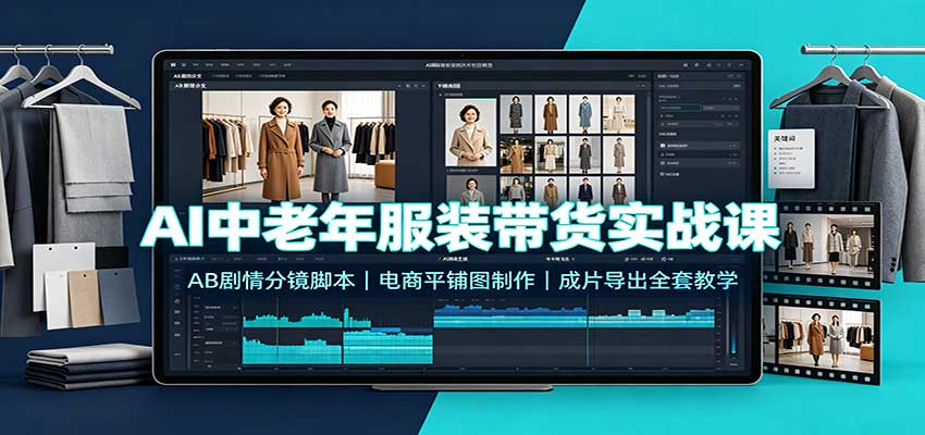 AI中老年服装带货实战课：AB剧情分镜脚本，电商平铺图制作，成片导出全套教学-轻创星球网
