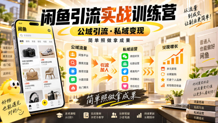 闲鱼引流实战训练营，公域引流·私域变现，简单照做拿成果-轻创星球网