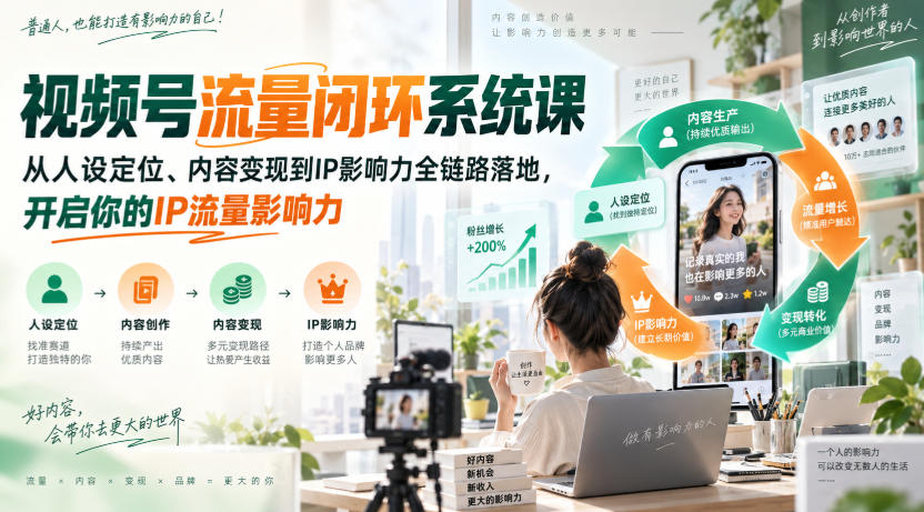 视频号流量闭环系统课，从人设定位、内容变现到IP影响力全链路落地，开启你的IP流量影响力-轻创星球网