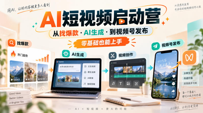 AI短视频启动营，从找爆款·AI生成·到视频号发布，零基础也能上手-轻创星球网
