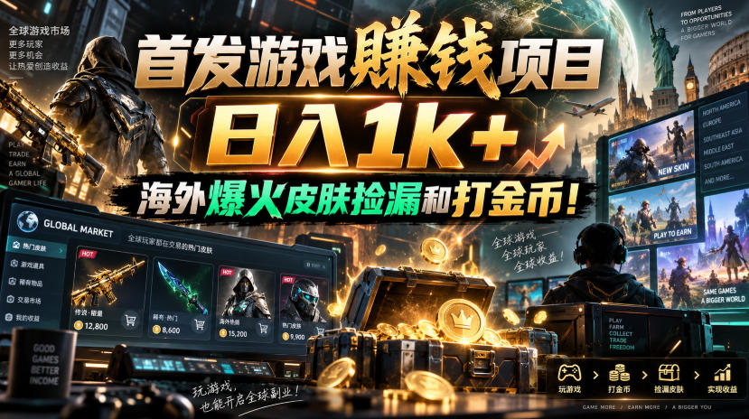 首发游戏賺钱项目，日入1k+，海外爆火皮肤捡漏和打金币！【揭秘】-轻创星球网