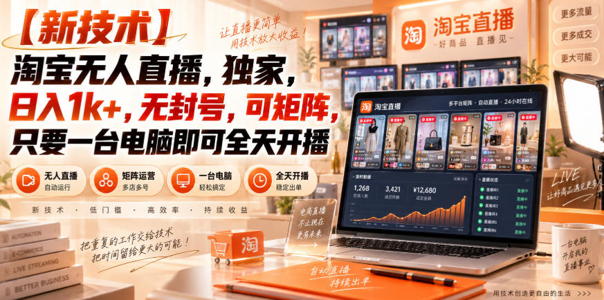 【独家新技术】淘宝无人直播，日入1k+，无封号，可矩阵，只要一台电脑即可全天开播【揭秘】-轻创星球网
