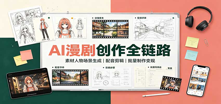 AI漫剧创作全链路：素材人物场景生成，配音剪辑，批量制作变现-轻创星球网