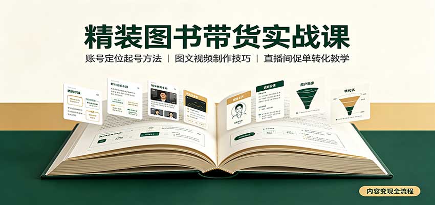 精装图书带货实战课：账号定位起号方法，图文视频制作，促单转化教学-轻创星球网