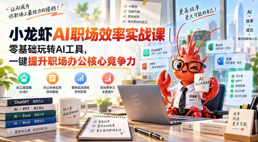 小龙虾AI职场效率实战课｜零基础玩转AI工具，一键提升职场办公核心竞争力-轻创星球网
