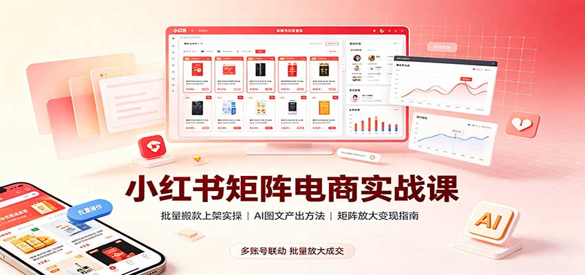 小红书矩阵电商实战课：批量搬款上架实操，AI图文产出，矩阵放大变现指南-轻创星球网