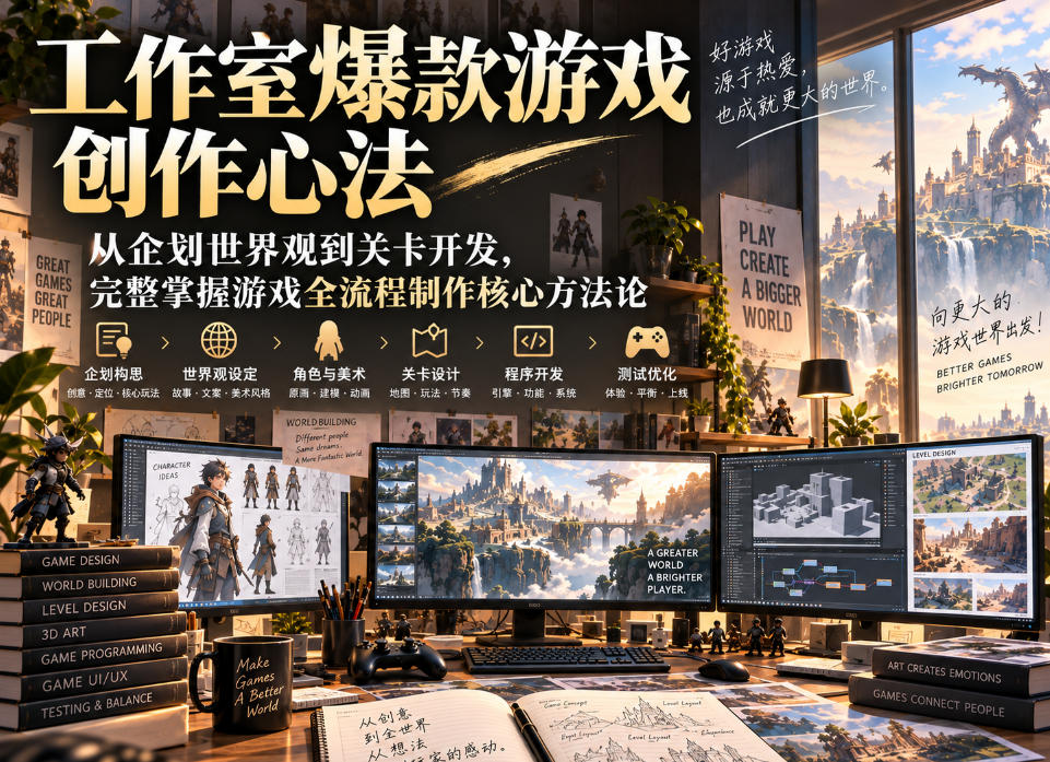 工作室爆款游戏创作心法｜从企划世界观到关卡开发，完整掌握游戏全流程制作核心方法论-轻创星球网