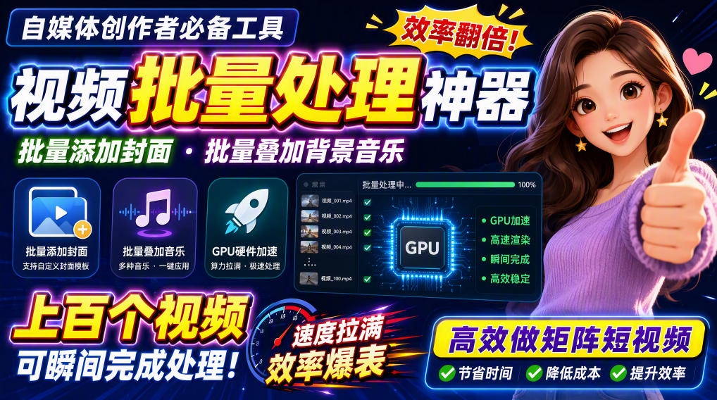视频批量加封面，把封面添加到视频第一帧，不用剪辑软件批量添加-轻创星球网