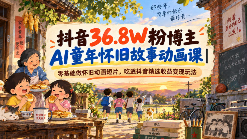 抖音36.8W粉博主AI童年怀旧故事动画课｜零基础做怀旧动画短片，吃透抖音精选收益变现玩法-轻创星球网