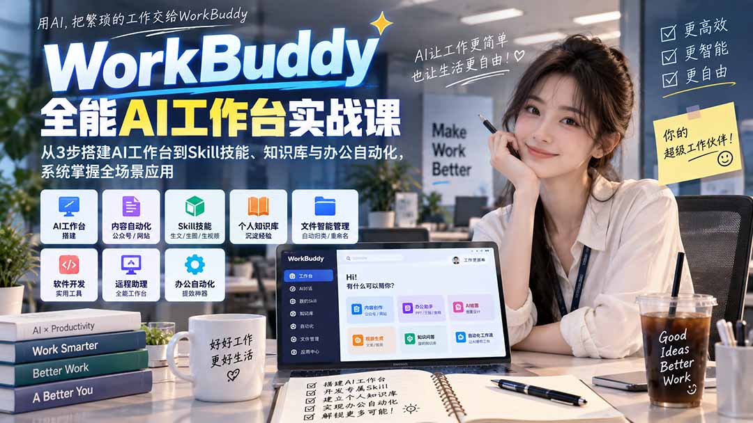 WorkBuddy全能AI工作台实战课：从3步搭建AI工作台到Skill技能、知识库与办公自动化，系统掌握全场景应用-轻创星球网