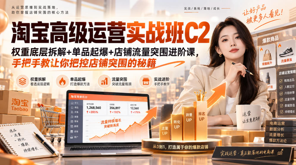 淘宝高级运营实战班C2｜权重底层拆解+单品起爆+店铺流量突围进阶课，手把手教让你把控店铺突围的秘籍-轻创星球网