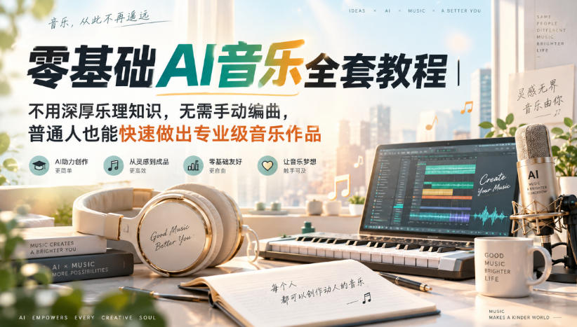 零基础AI音乐全套教程｜不用深厚乐理知识，无需手动编曲，普通人也能快速做出专业级音乐作品-轻创星球网
