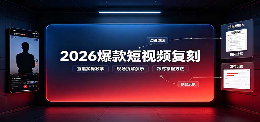 2026爆款短视频复刻：直播实操教学，配套文字文档掌握全流程-轻创星球网