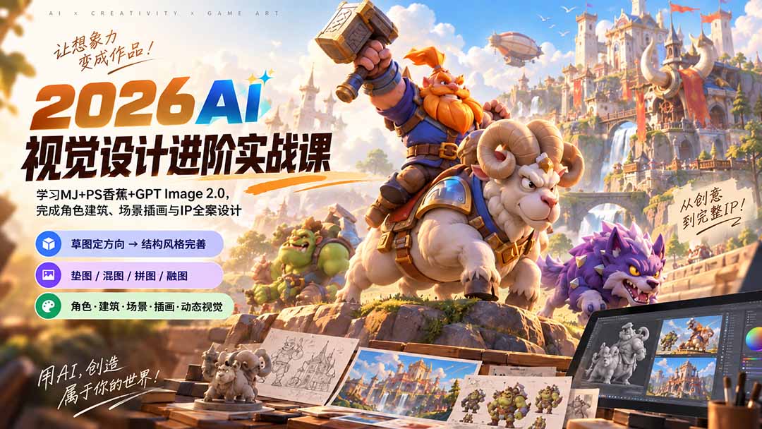 2026AI视觉设计进阶实战课-更新：学习MJ+PS香蕉+GPT Image 2.0，完成角色建筑、场景插画与IP全案设计-轻创星球网