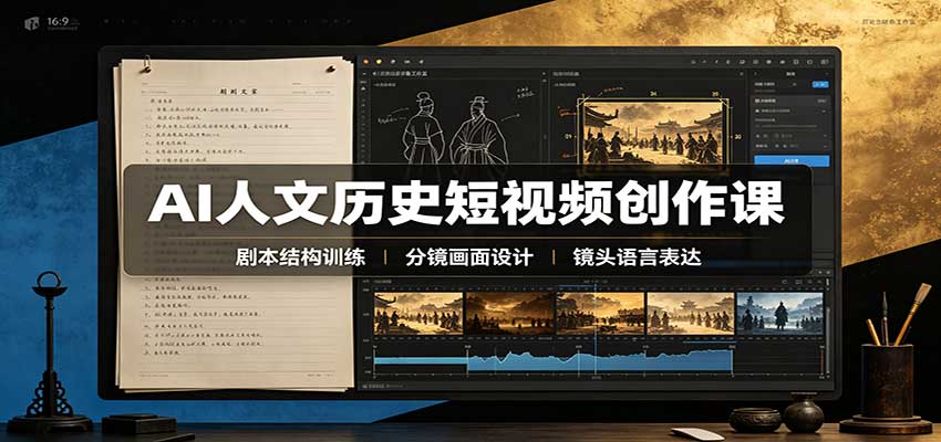AI人文历史短视频创作课：赛道对标、剧本分镜制图，掌握视频完整产出流程-轻创星球网