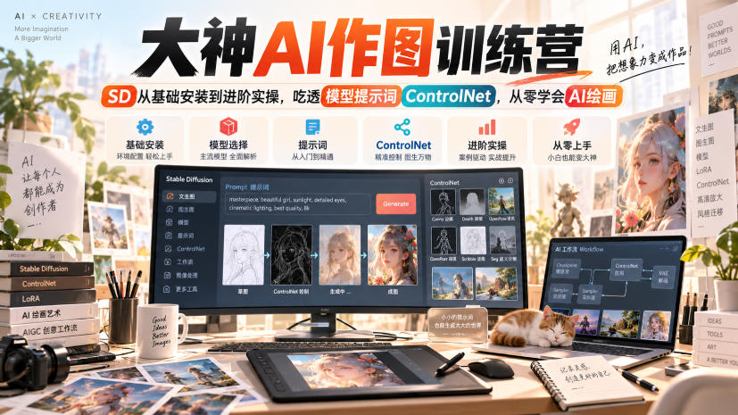 大神AI作图训练营，SD从基础安装到进阶实操，吃透模型提示词ControlNet，从零学会AI绘画-轻创星球网