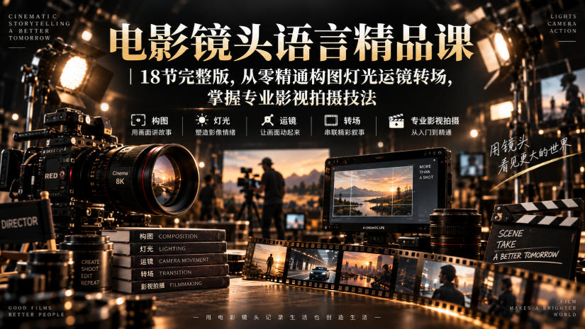 电影镜头语言精品课｜18节完整版，从零精通构图灯光运镜转场，掌握专业影视拍摄技法-轻创星球网