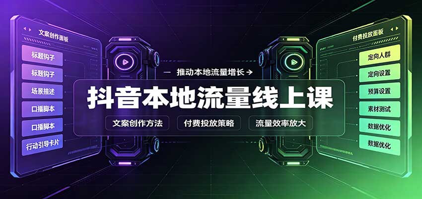抖音本地流量线上课：账号搭建拍摄剪辑，文案创作与付费投放教学-轻创星球网