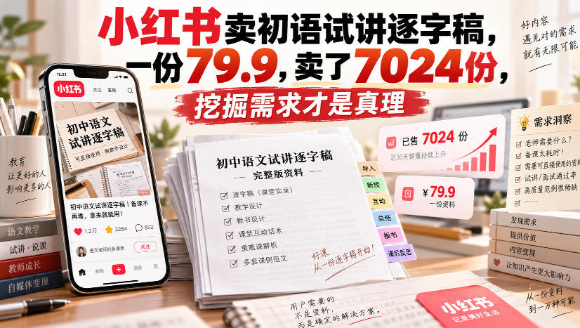 小红书卖初语试讲逐字稿，一份79.9，卖了7024份，挖掘需求才是真理-轻创星球网