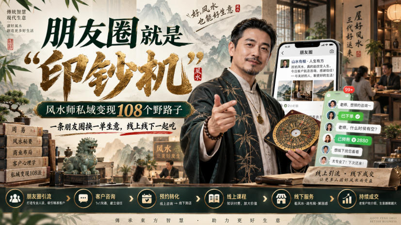 朋友圈就是“印钞机”，风水师私域变现108个野路子，一条朋友圈换一单生意，线上线下一起吃【文档】-轻创星球网